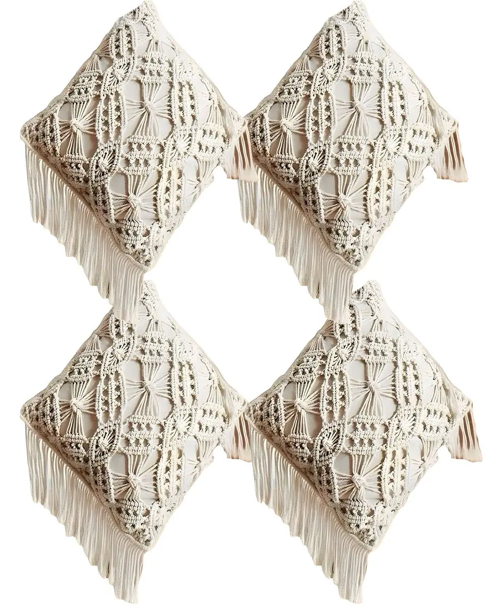 SET DE 4 FUNDAS DE COJIN ESTILO BOHEMIO 45X45 CM BLANCO 06 1