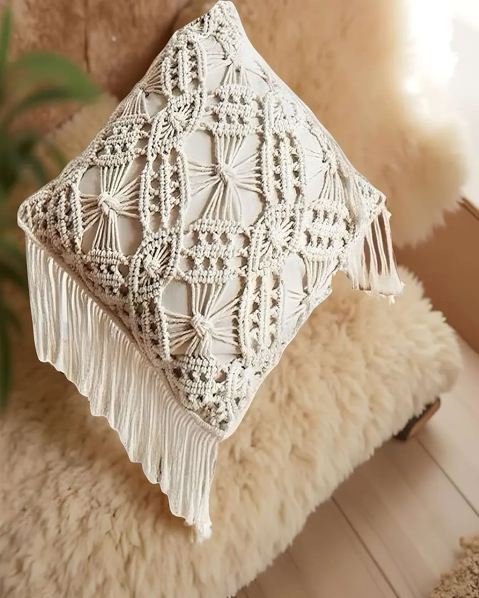 SET DE 4 FUNDAS DE COJIN ESTILO BOHEMIO 45X45 CM BLANCO 06 3