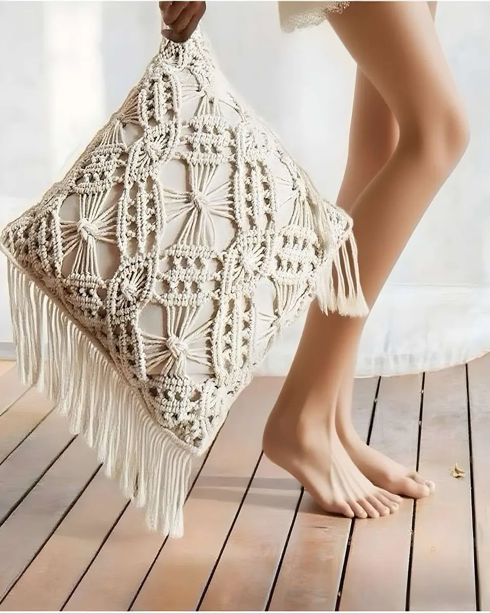 SET DE 4 FUNDAS DE COJIN ESTILO BOHEMIO 45X45 CM BLANCO 06 4