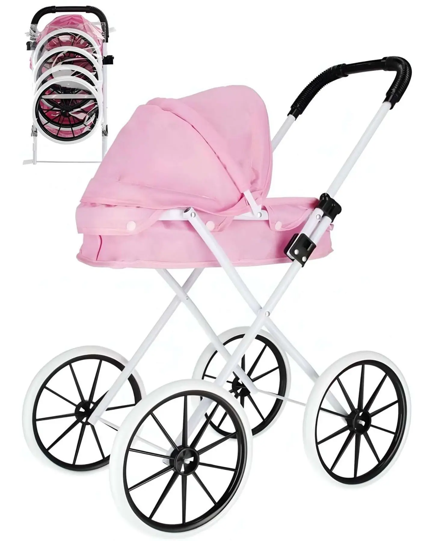 Coche De Muñeca Carreola Ruedas Grandes Rosa 4