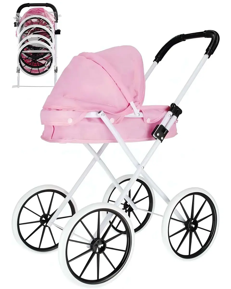 Coche De Muñeca Carreola Ruedas Grandes Rosa 4