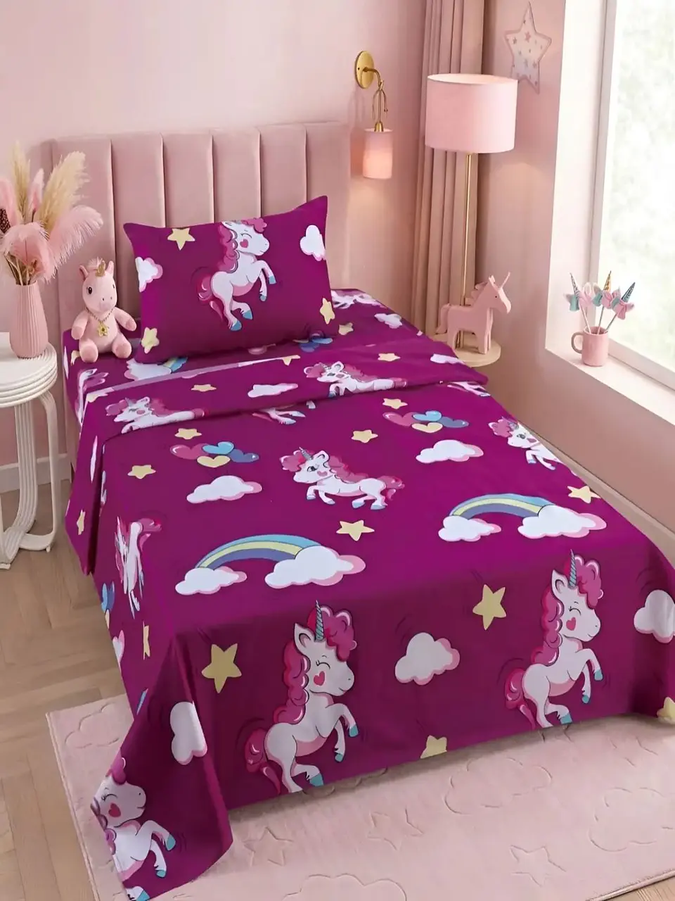 Juego De Sábanas Microfibra 1,5 Plazas Diseño Unicornio 2