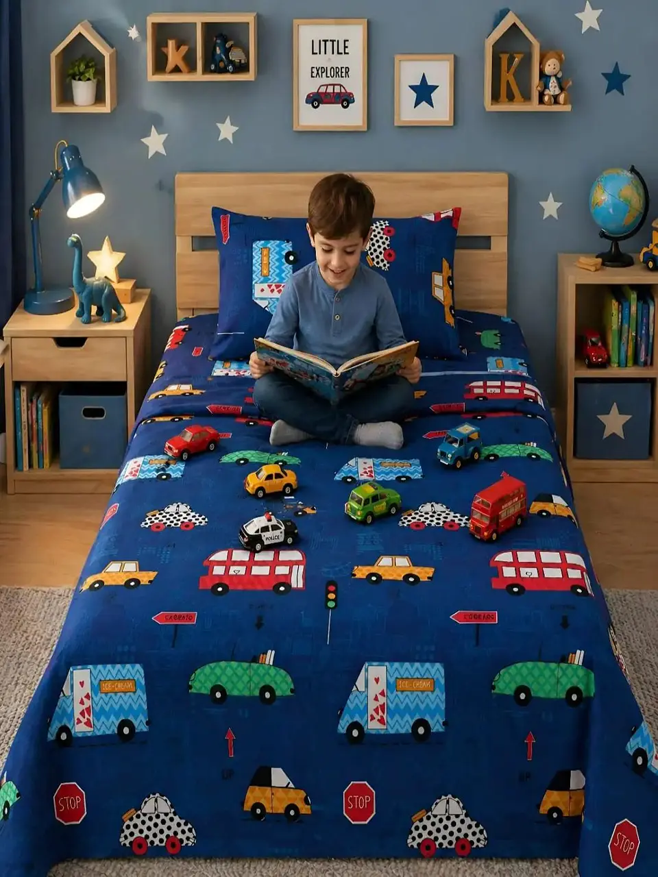 Juego De Sábanas Microfibra 1,5 Plazas Diseño Carros 7