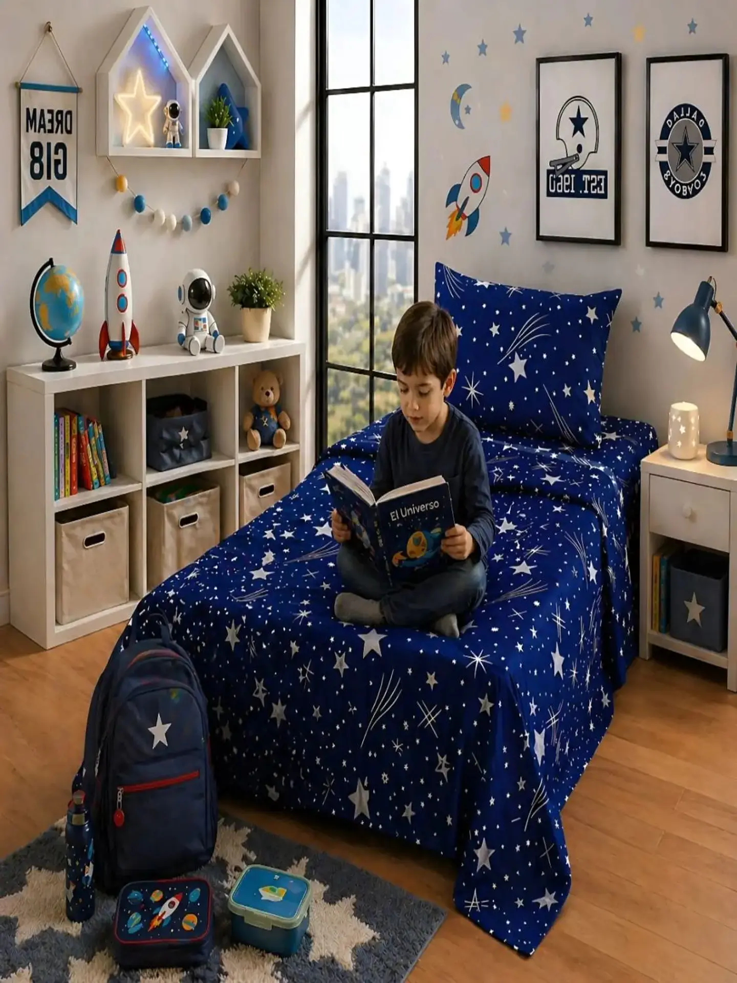 Juego De Sábanas Microfibra 1,5 Plazas Diseño Estrellas 1