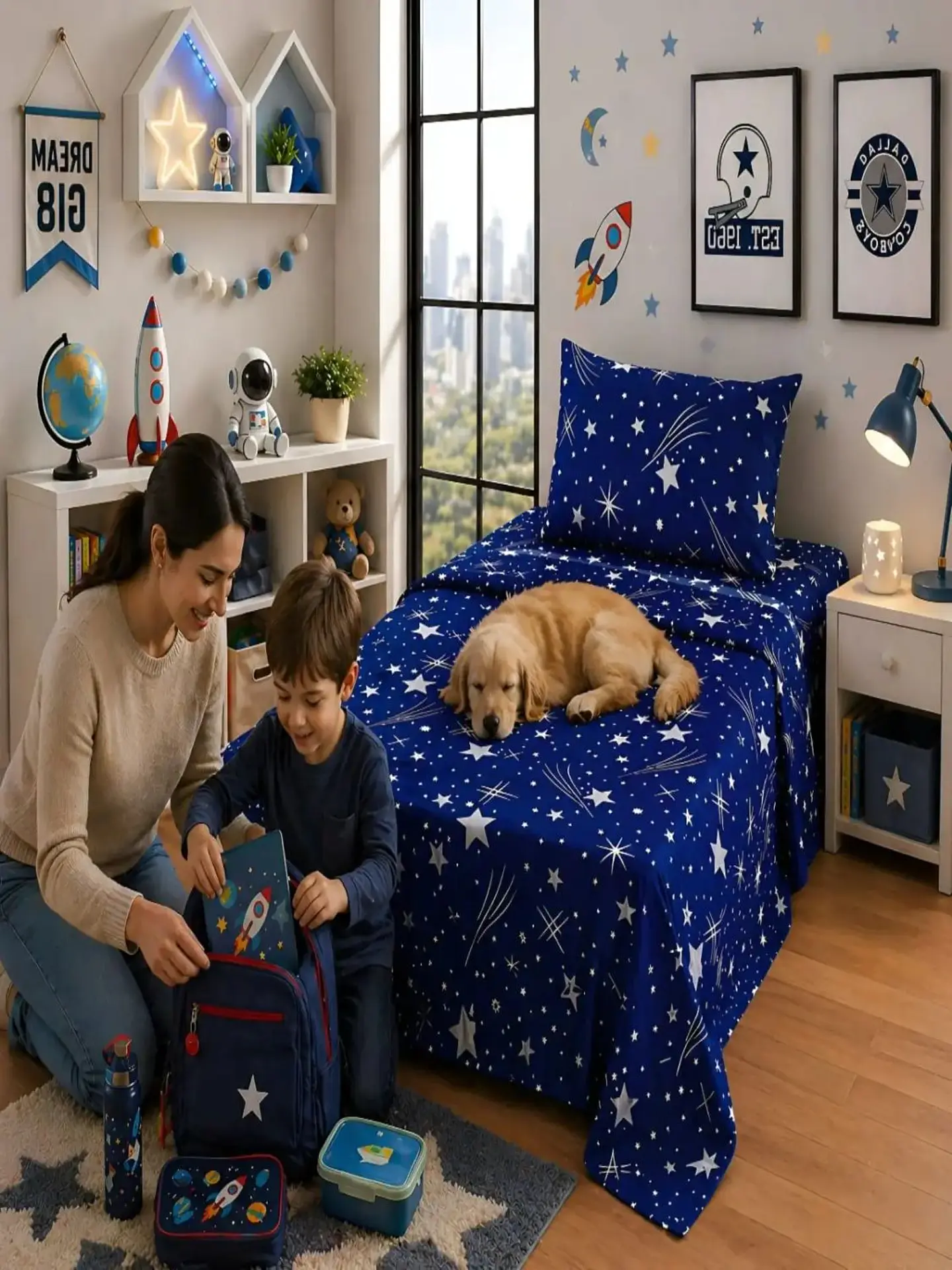 Juego De Sábanas Microfibra 1,5 Plazas Diseño Estrellas 2