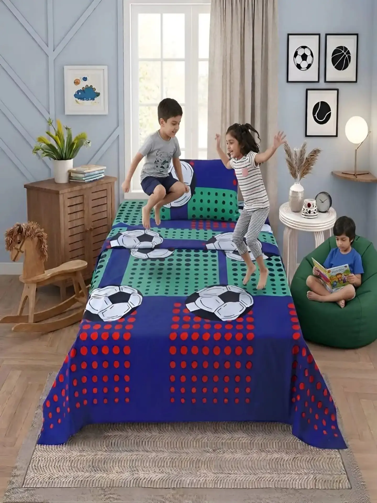 Juego De Sábanas Microfibra 1,5 Plazas Diseño Futbol 5