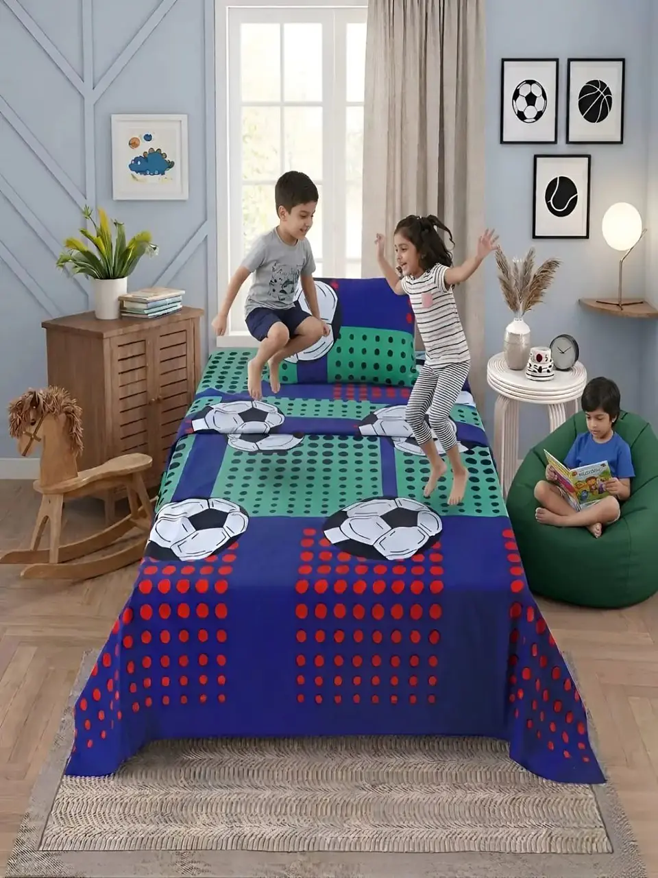 Juego De Sábanas Microfibra 1,5 Plazas Diseño Futbol 5