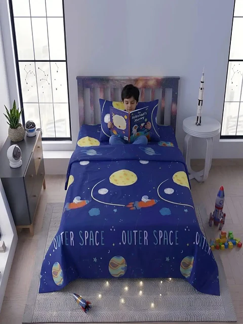Juego De Sábanas Microfibra 1,5 Plazas Diseño Planetas