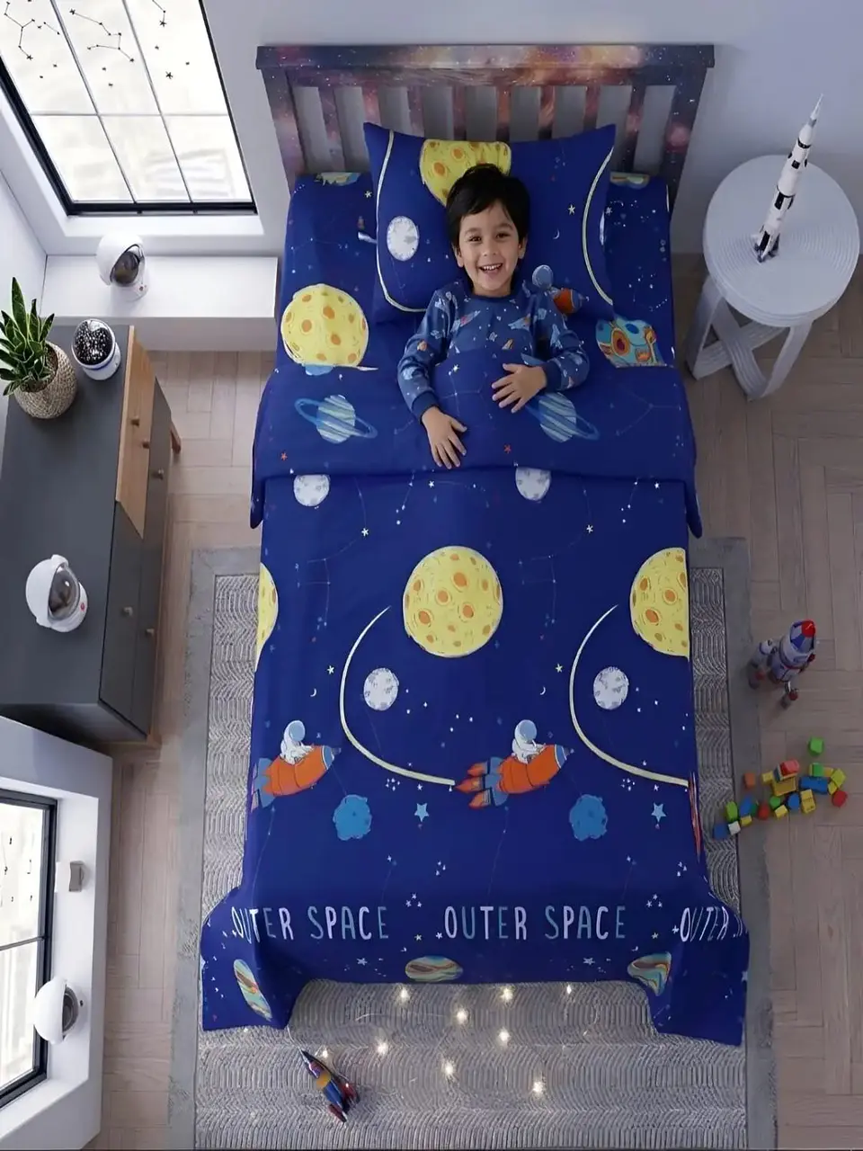 Juego De Sábanas Microfibra 1,5 Plazas Diseño Planetas 5