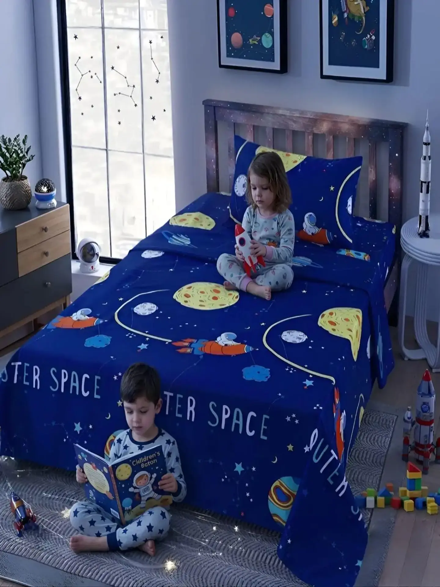 Juego De Sábanas Microfibra 1,5 Plazas Diseño Planetas 6