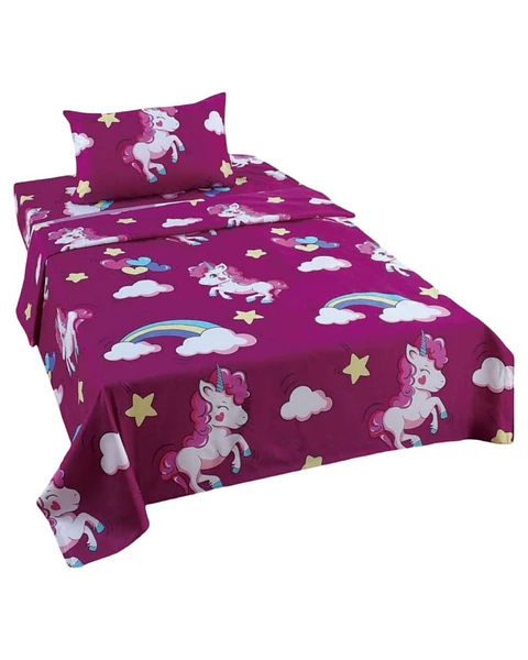 Juego de Sabanas de verano Unicornio niña Infantil plaza y media  MAS 1 ALMOHADA