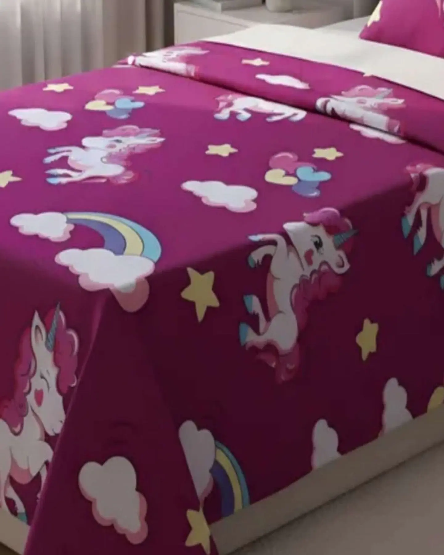 Juego de Sabanas de verano Unicornio niña Infantil plaza y media  MAS 1 ALMOHADA 3