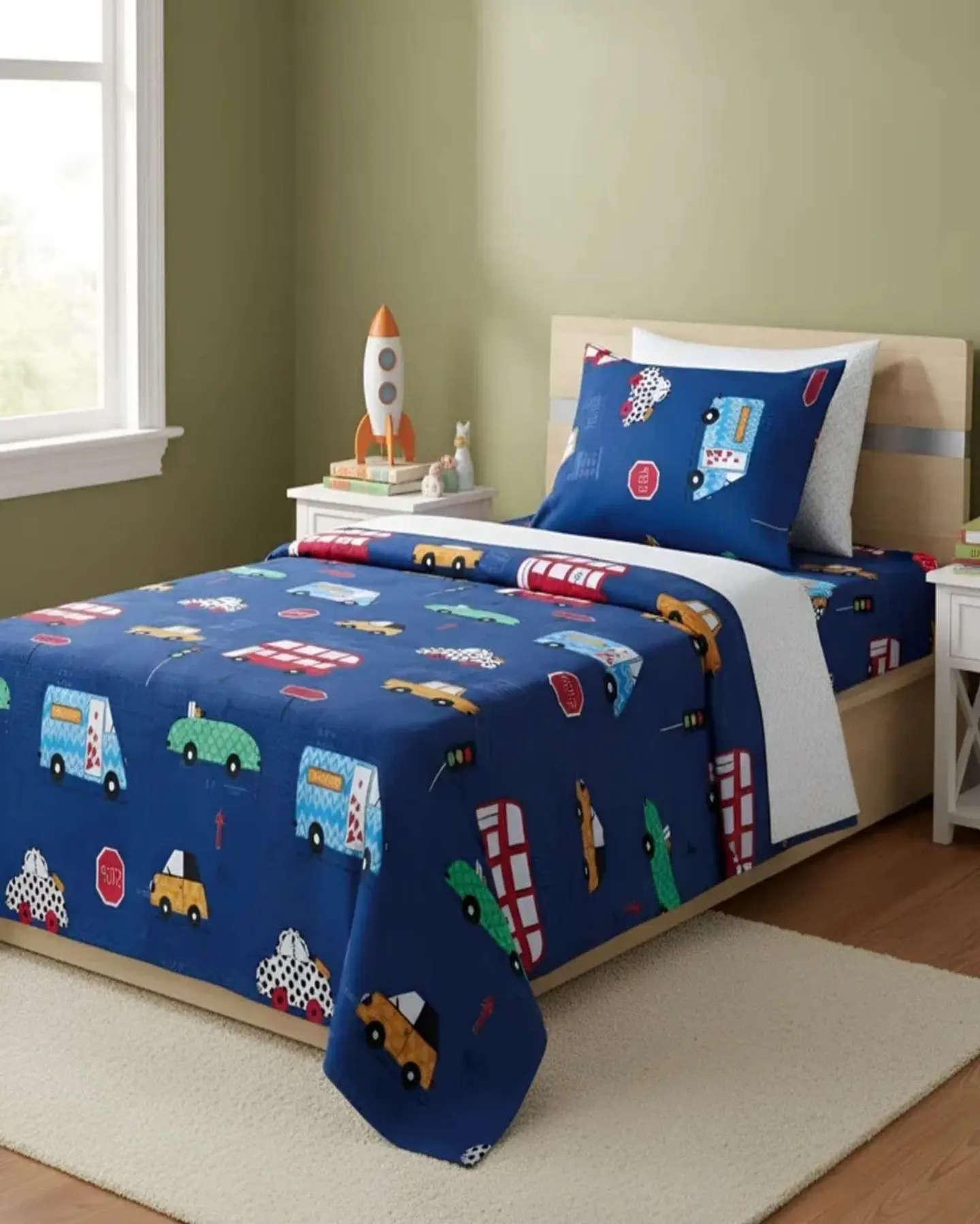 Juego de Sabanas de verano Autitos niño Infantil plaza y media  MAS 1 ALMOHADA 1