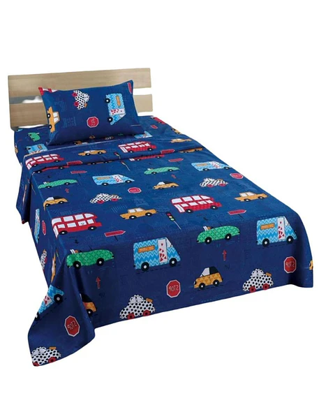 Juego de Sabanas de verano Autitos niño Infantil plaza y media  MAS 1 ALMOHADA