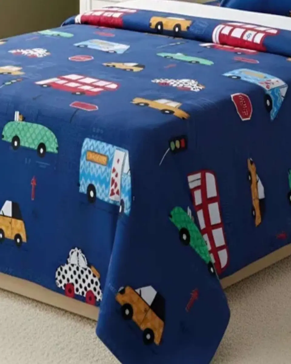 Juego de Sabanas de verano Autitos niño Infantil plaza y media  MAS 1 ALMOHADA 3