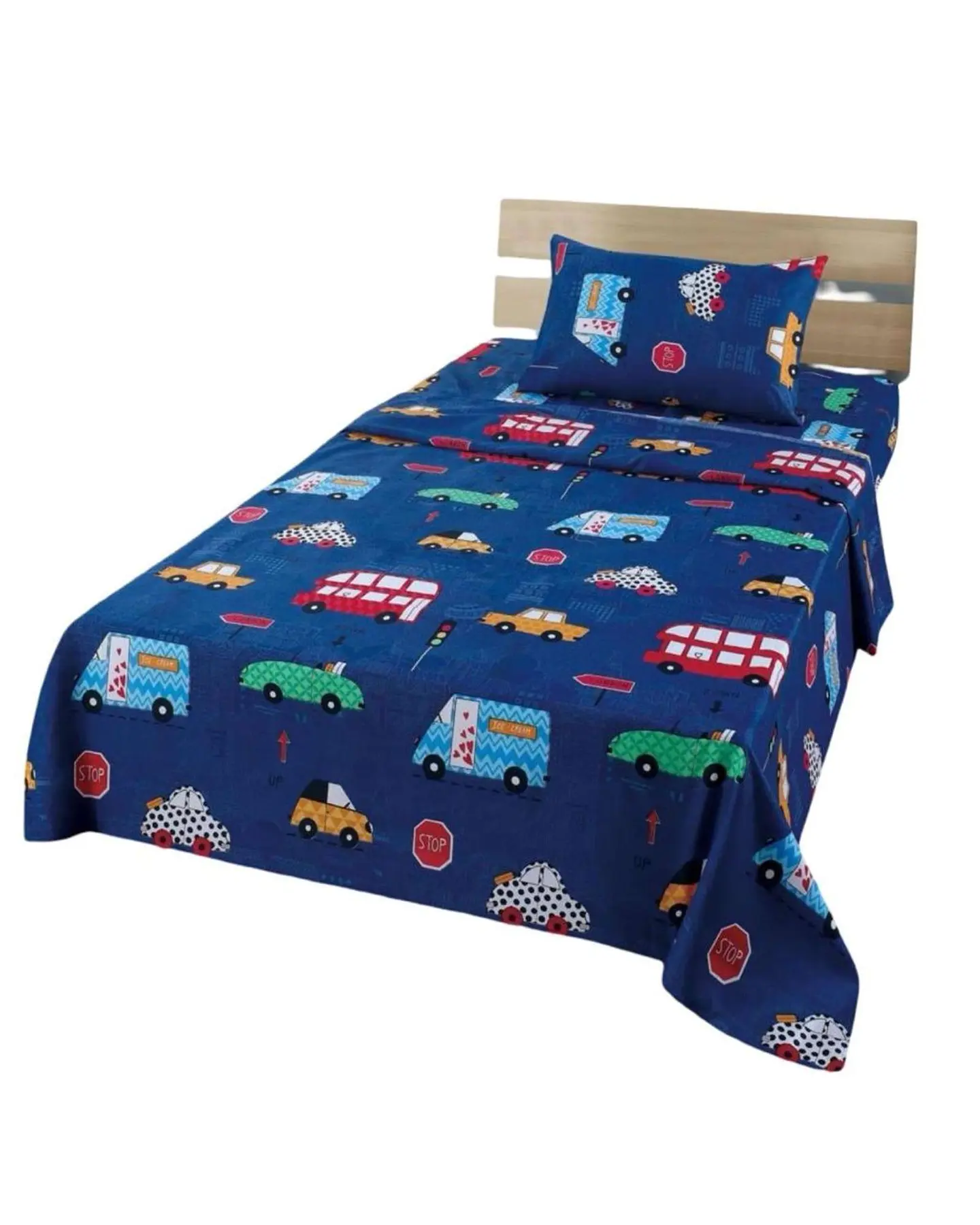 Juego de Sabanas de verano Autitos niño Infantil plaza y media  MAS 1 ALMOHADA 4