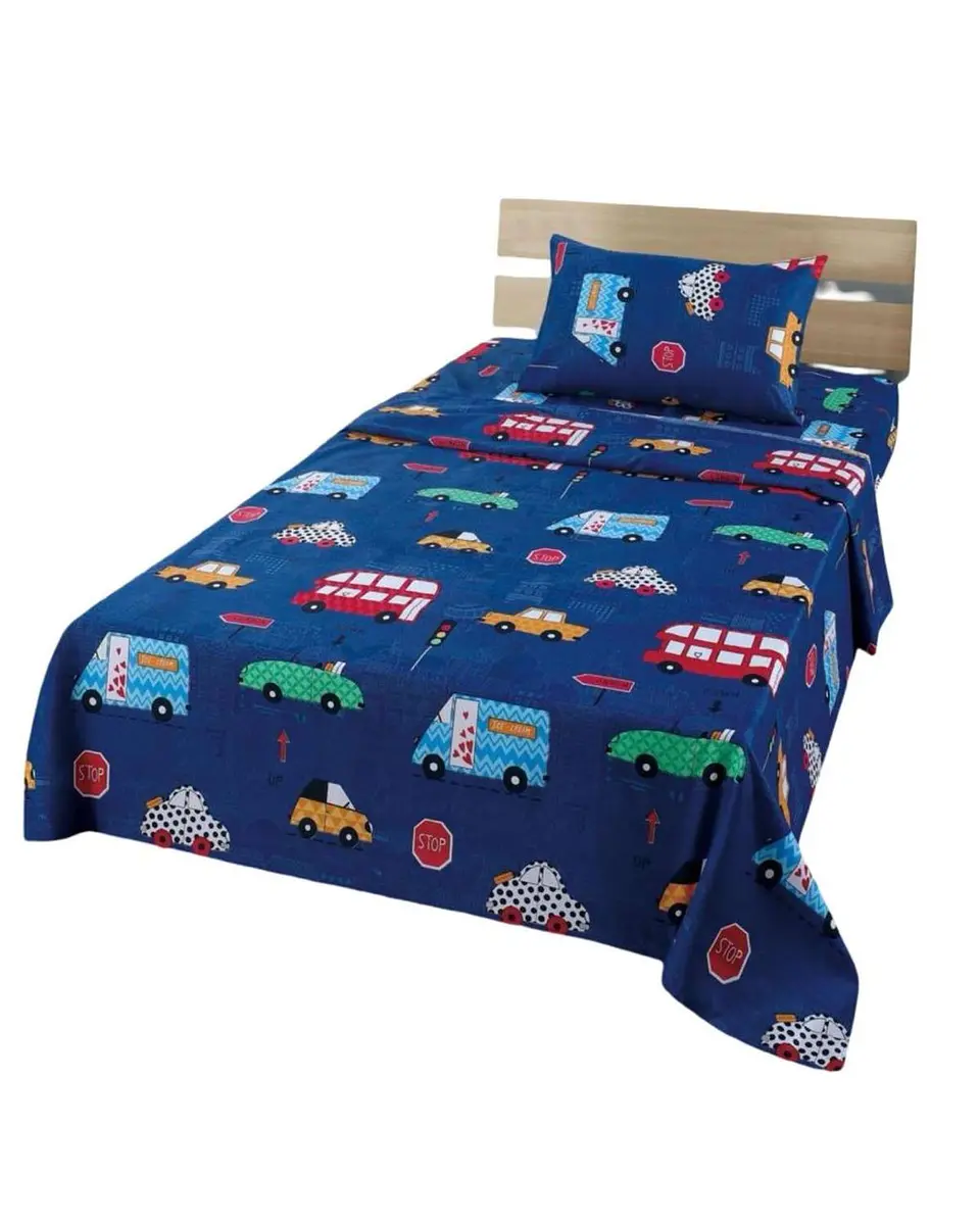 Juego de Sabanas de verano Autitos niño Infantil plaza y media  MAS 1 ALMOHADA 4