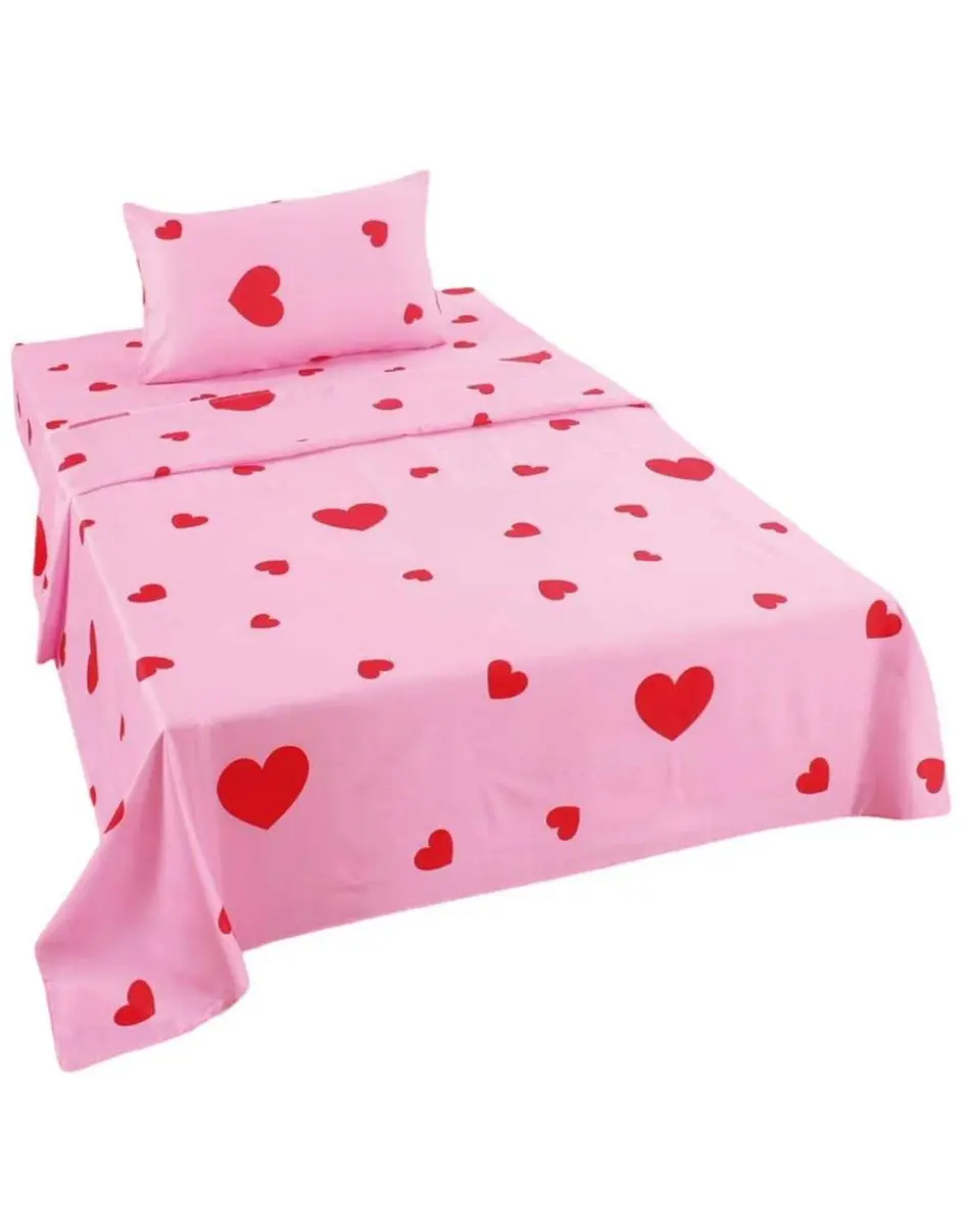 Juego de Sabanas de verano Corazón niña Infantil plaza y media  MAS 1 ALMOHADA 2