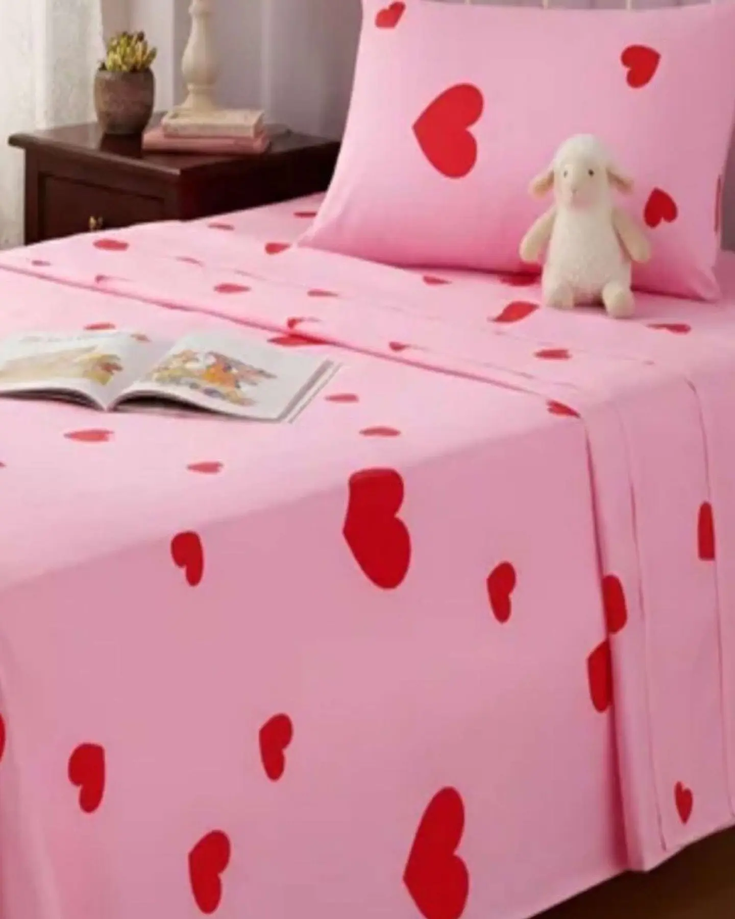 Juego de Sabanas de verano Corazón niña Infantil plaza y media  MAS 1 ALMOHADA 3
