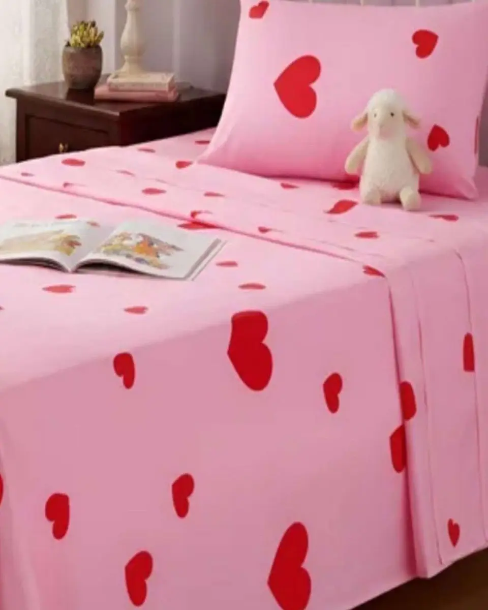 Juego de Sabanas de verano Corazón niña Infantil plaza y media  MAS 1 ALMOHADA 3