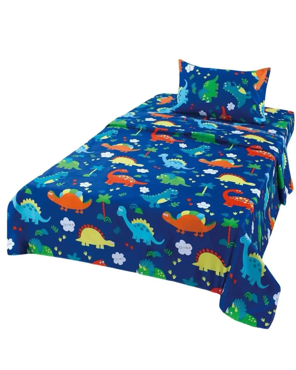 Juego de Sabanas de verano Dinosaurio niño Infantil plaza y media  MAS 1 ALMOHADA 4