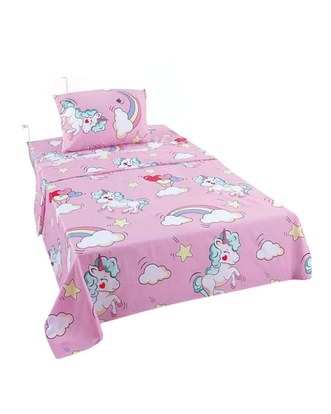 Juego de Sabanas de verano Unicornio niña Infantil plaza y media  MAS 1 ALMOHADA