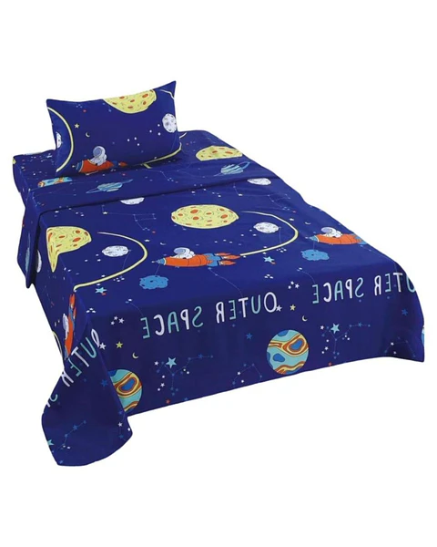 Juego de Sabanas de verano Planeta Astronauta Infantil plaza y media  MAS 1 ALMOHADA