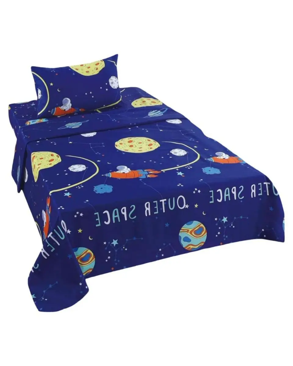 Juego de Sabanas de verano Planeta Astronauta Infantil plaza y media  MAS 1 ALMOHADA 2