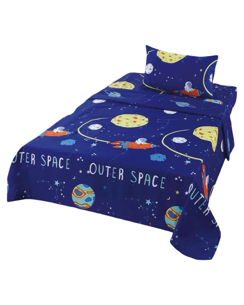 Juego de Sabanas de verano Planeta Astronauta Infantil plaza y media  MAS 1 ALMOHADA 4