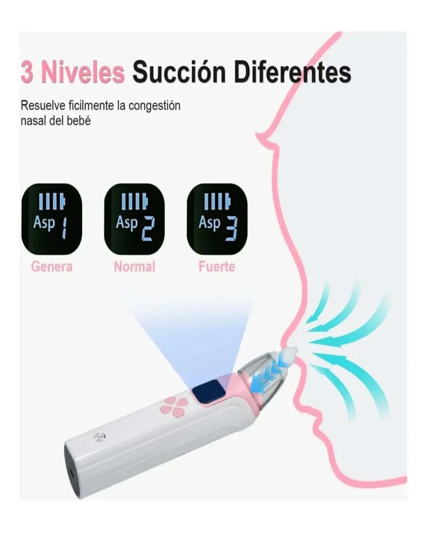 Aspirador Nasal para bebes Electrico Recargable rosa 4
