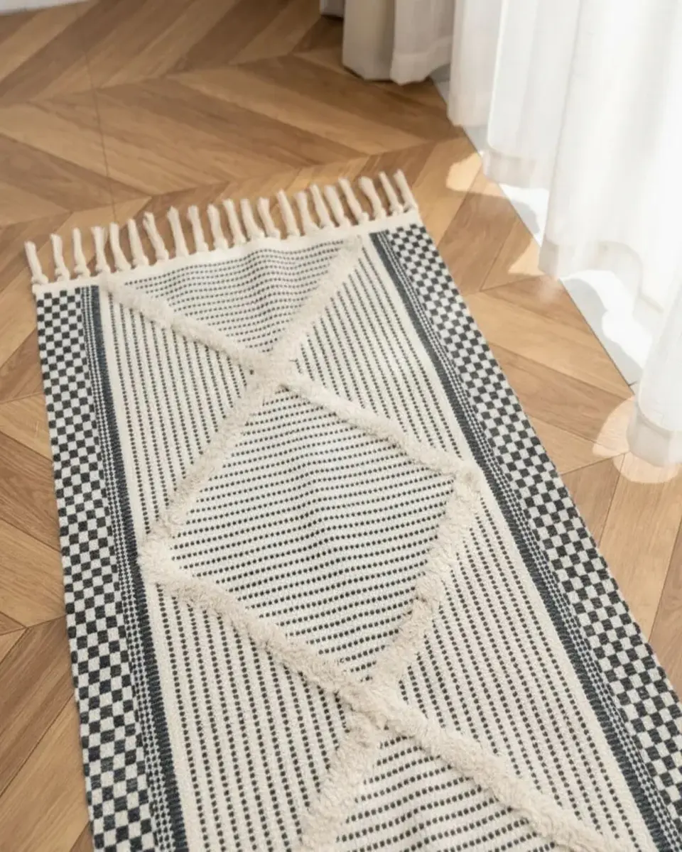Alfombra de Lino Bajada de Cama estilo Boho medida 60 cm x 90 cm 2