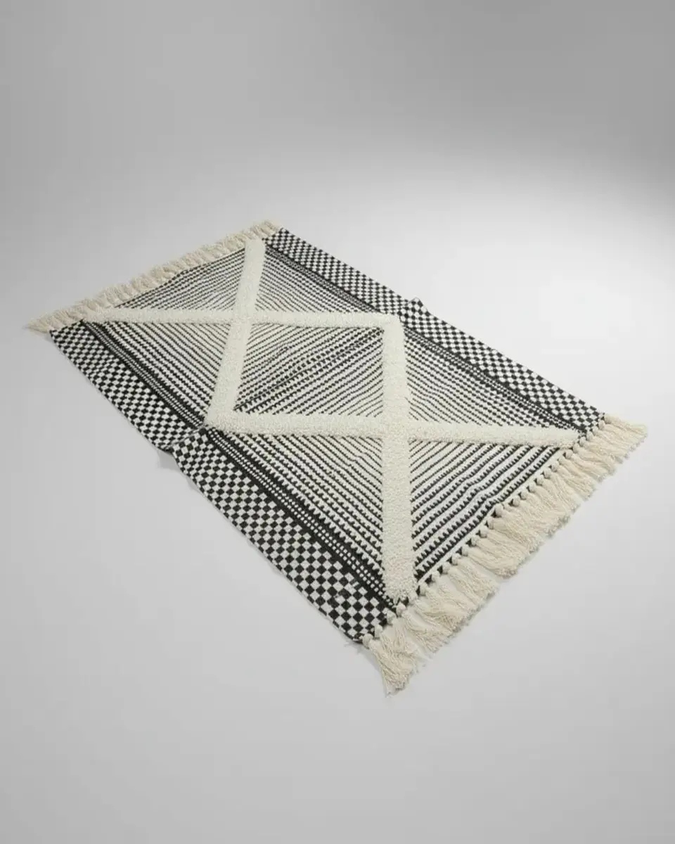 Alfombra de Lino Bajada de Cama estilo Boho medida 60 cm x 90 cm 3