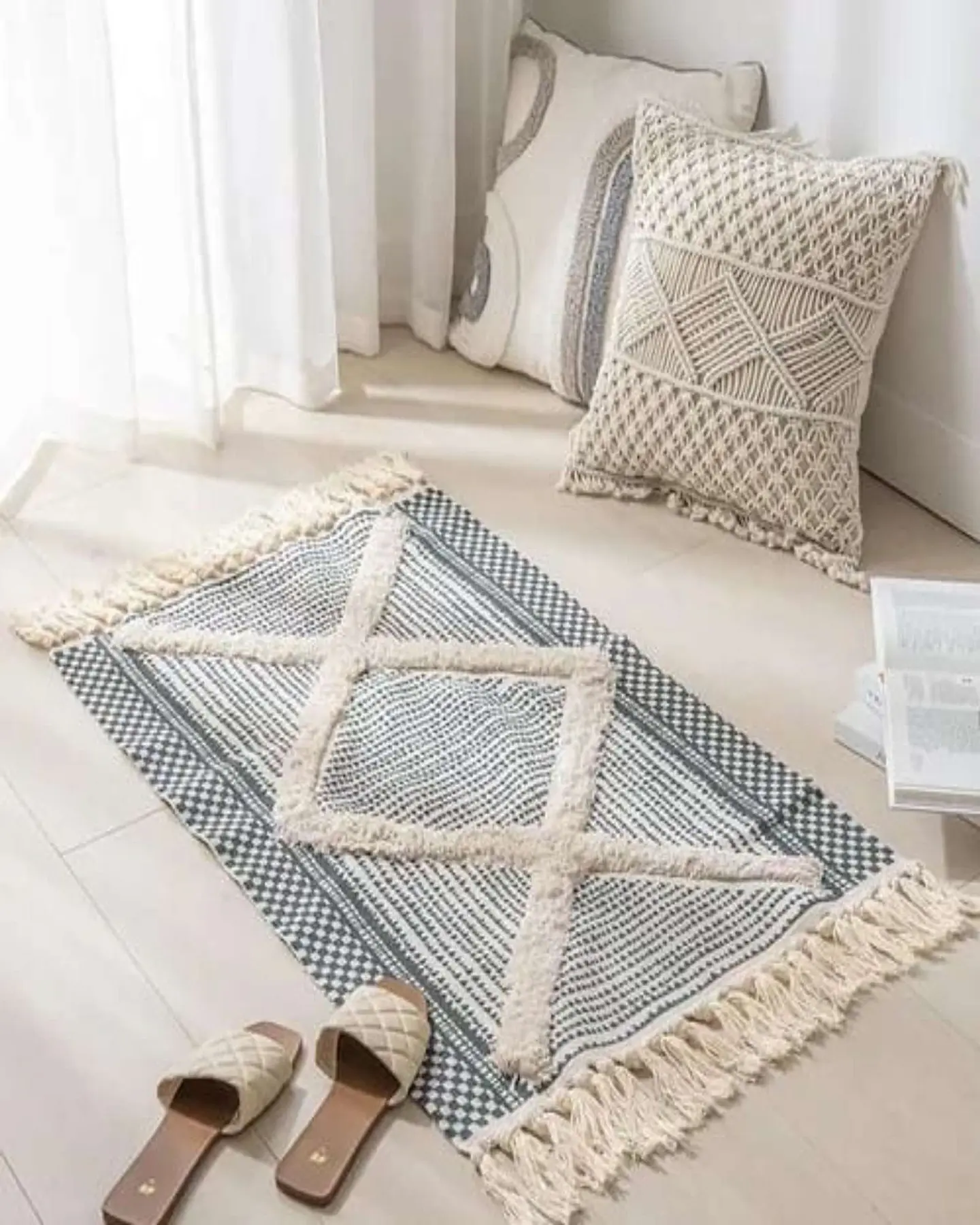 Alfombra de Lino Bajada de Cama estilo Boho medida 60 cm x 90 cm 5