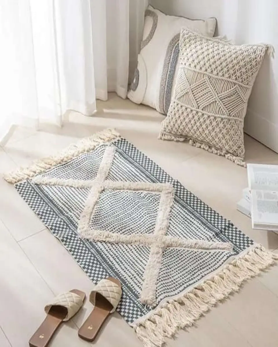 Alfombra de Lino Bajada de Cama estilo Boho medida 60 cm x 90 cm 5