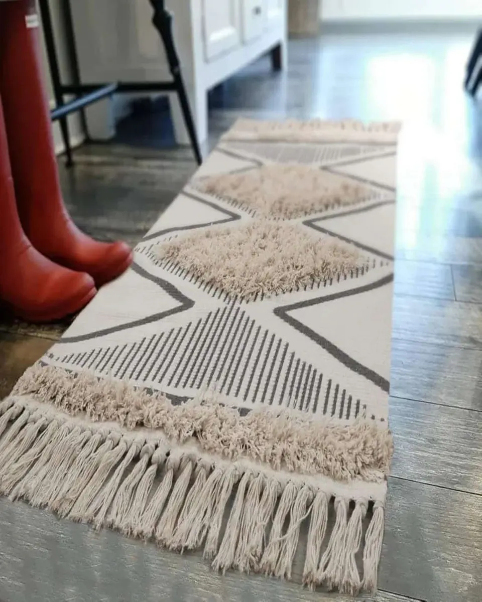 Alfombra de Lino Bajada de Cama estilo Boho medida 60 cm x 90 cm 3