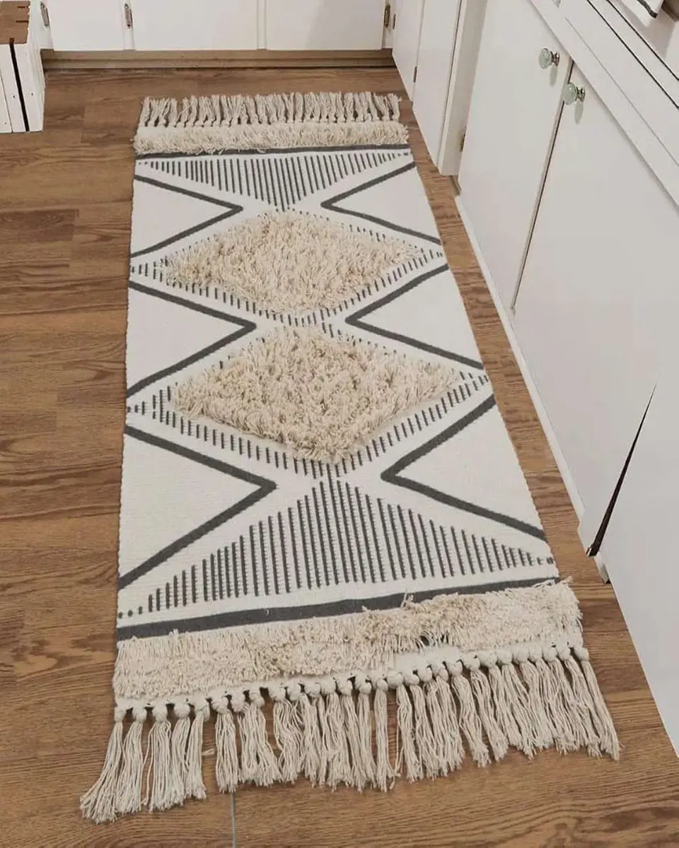 Alfombra de Lino Bajada de Cama estilo Boho medida 60 cm x 90 cm 4