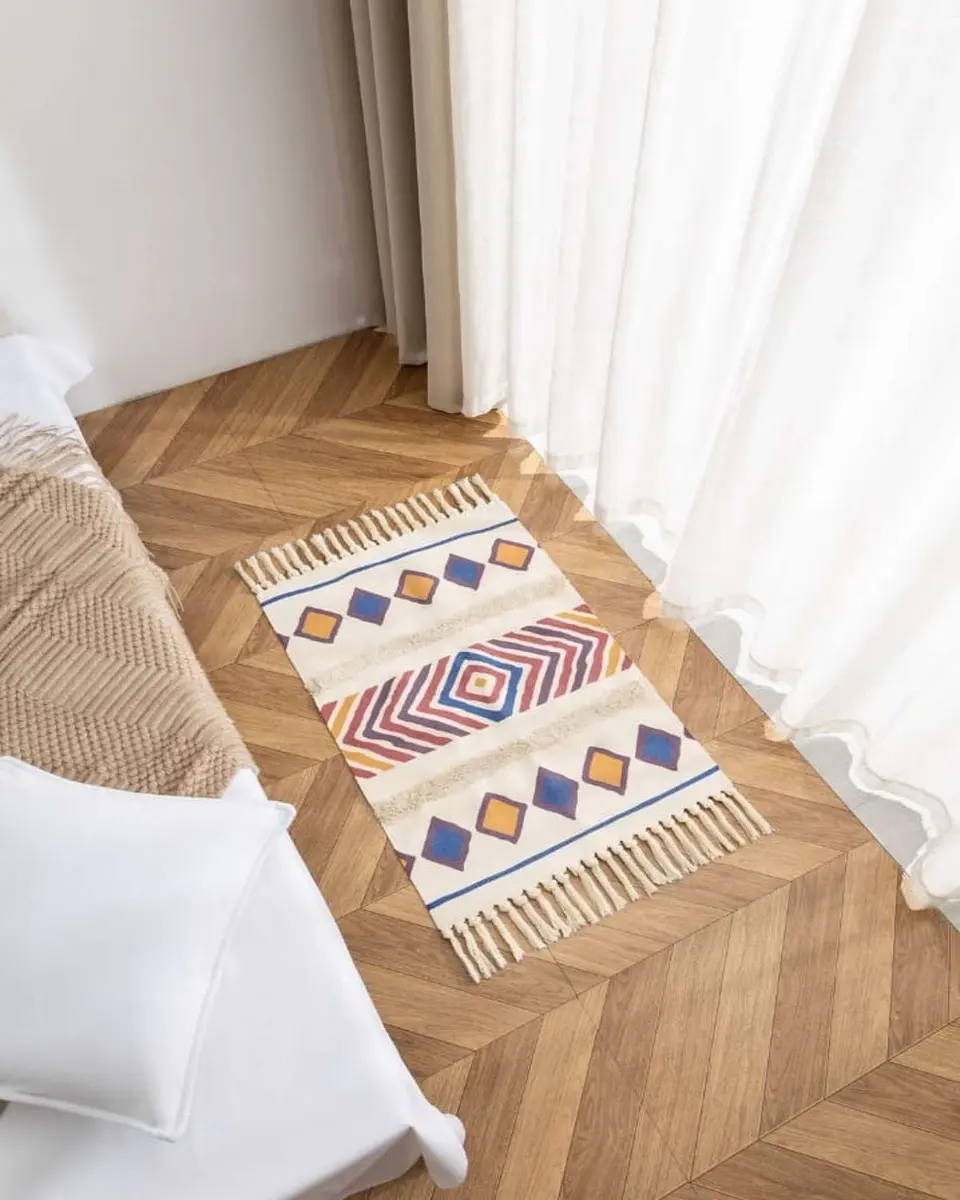 Alfombra de Lino Bajada de Cama estilo Boho medida 60 cm x 90 cm 3