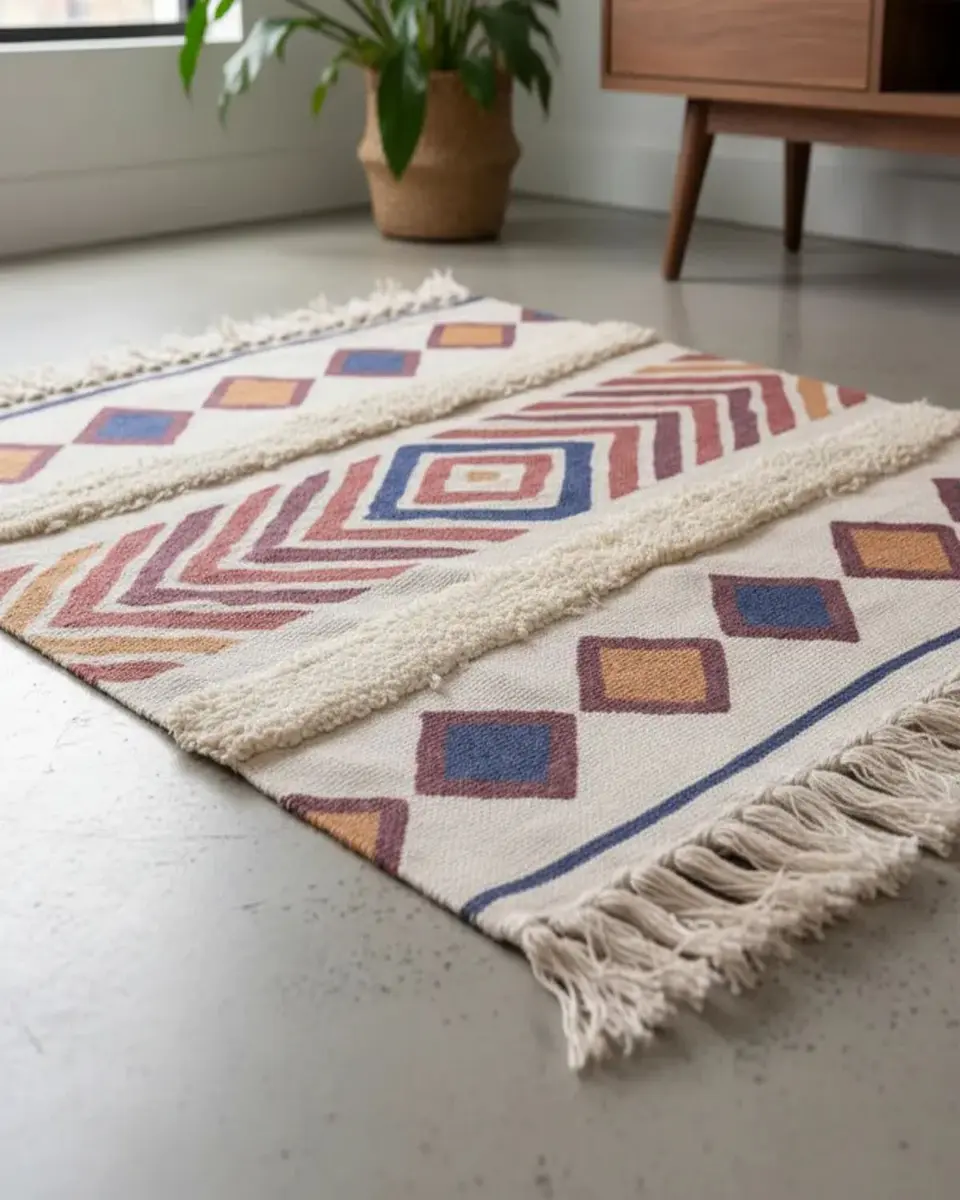 Alfombra de Lino Bajada de Cama estilo Boho medida 60 cm x 90 cm 4