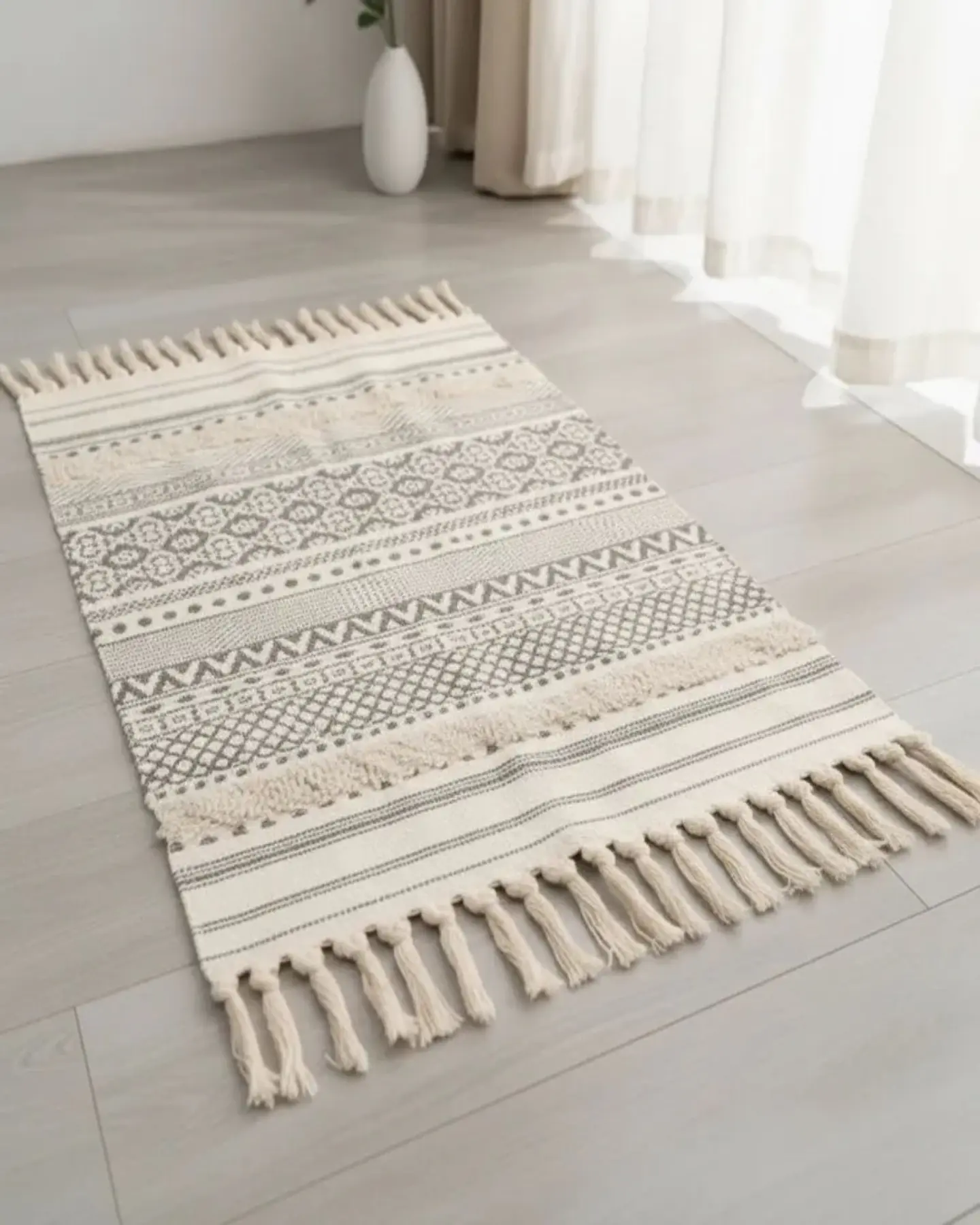 Alfombra de Lino Bajada de Cama estilo Boho medida 60 cm x 90 cm 2