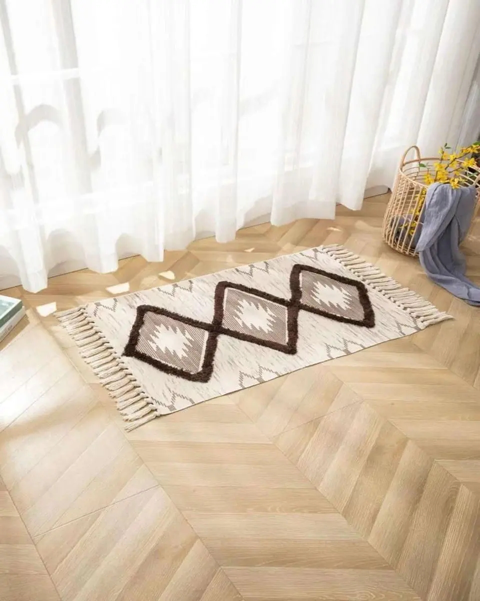 Alfombra de Lino Bajada de Cama estilo Boho medida 60 cm x 90 cm 2