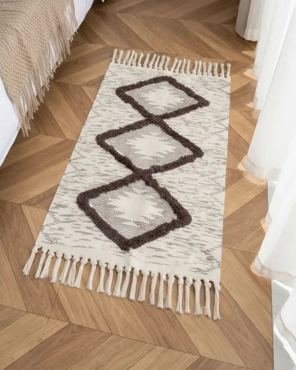 Alfombra de Lino Bajada de Cama estilo Boho medida 60 cm x 90 cm 5