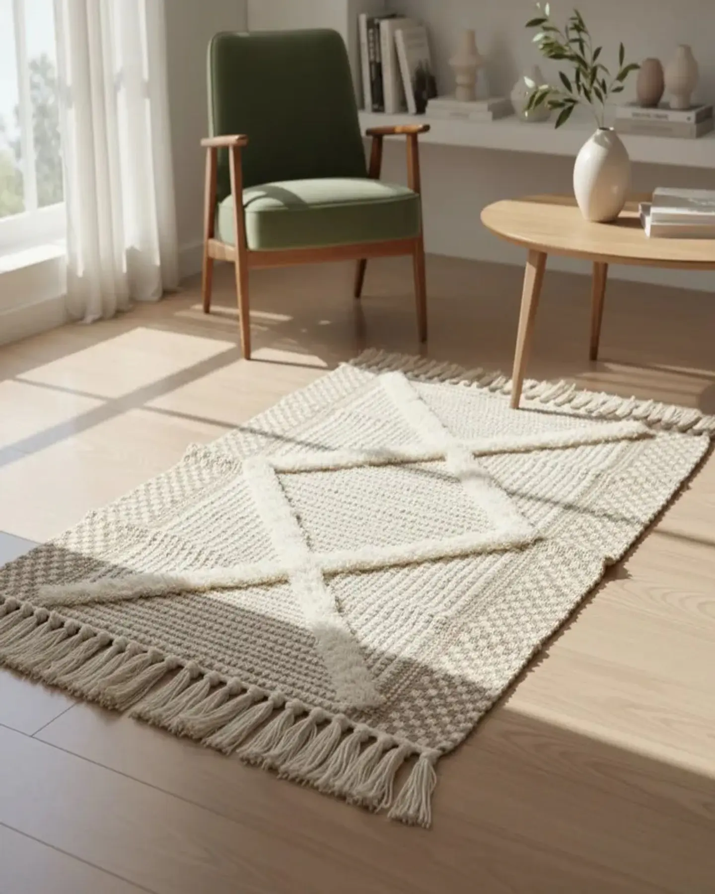 Pack de 2 Alfombra de Lino Bajada de Cama estilo Boho medida 60 cm x 90 cm 1