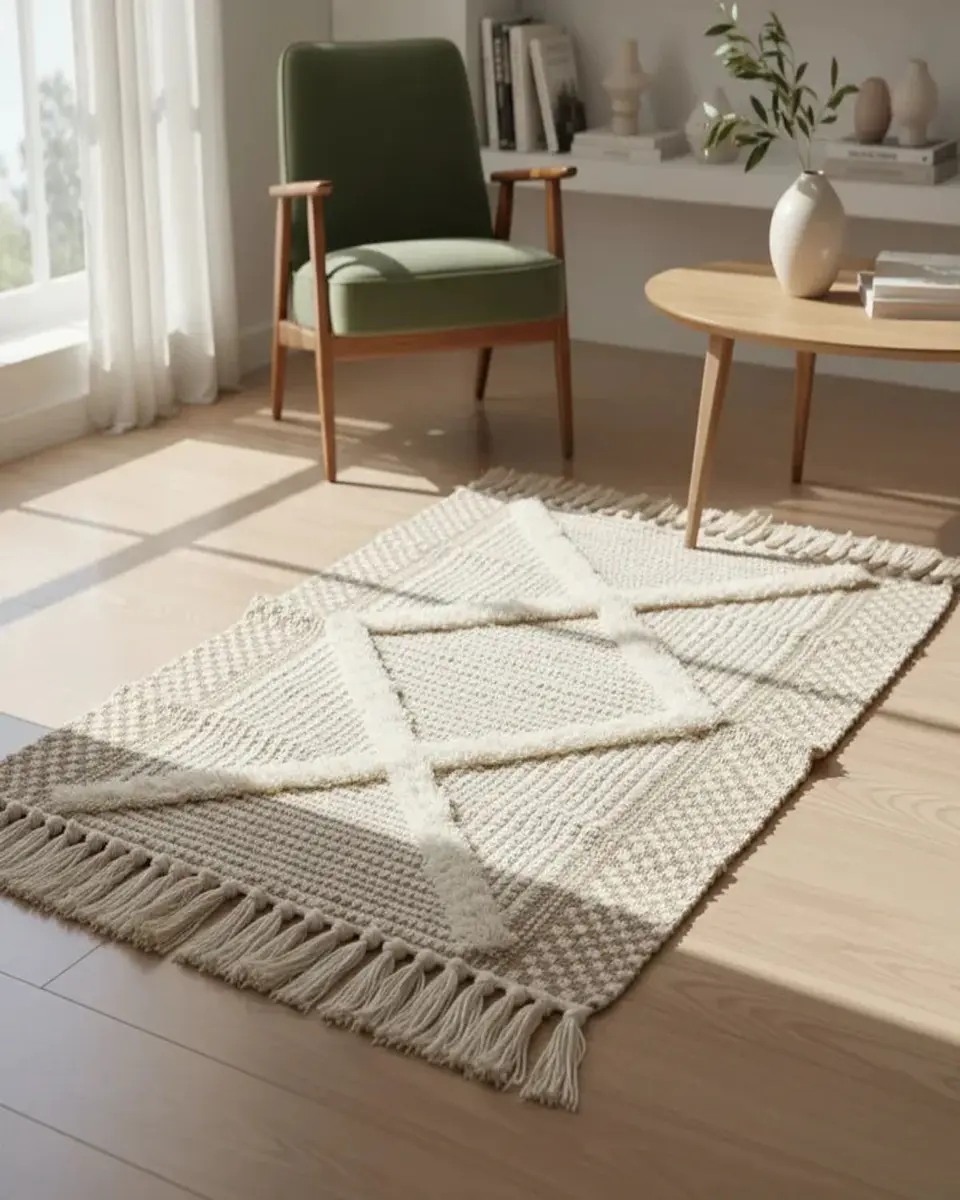 Pack de 2 Alfombra de Lino Bajada de Cama estilo Boho medida 60 cm x 90 cm 1