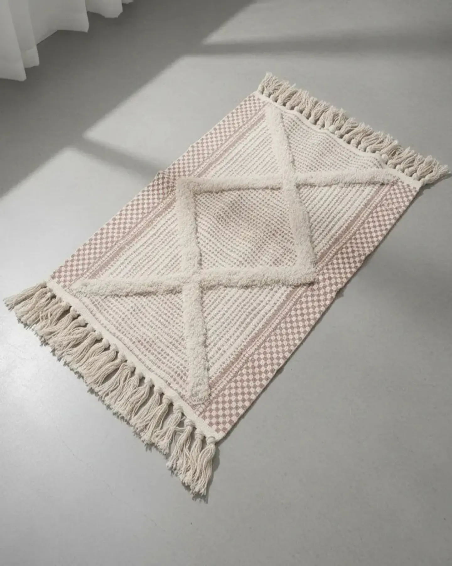 Pack de 2 Alfombra de Lino Bajada de Cama estilo Boho medida 60 cm x 90 cm 2