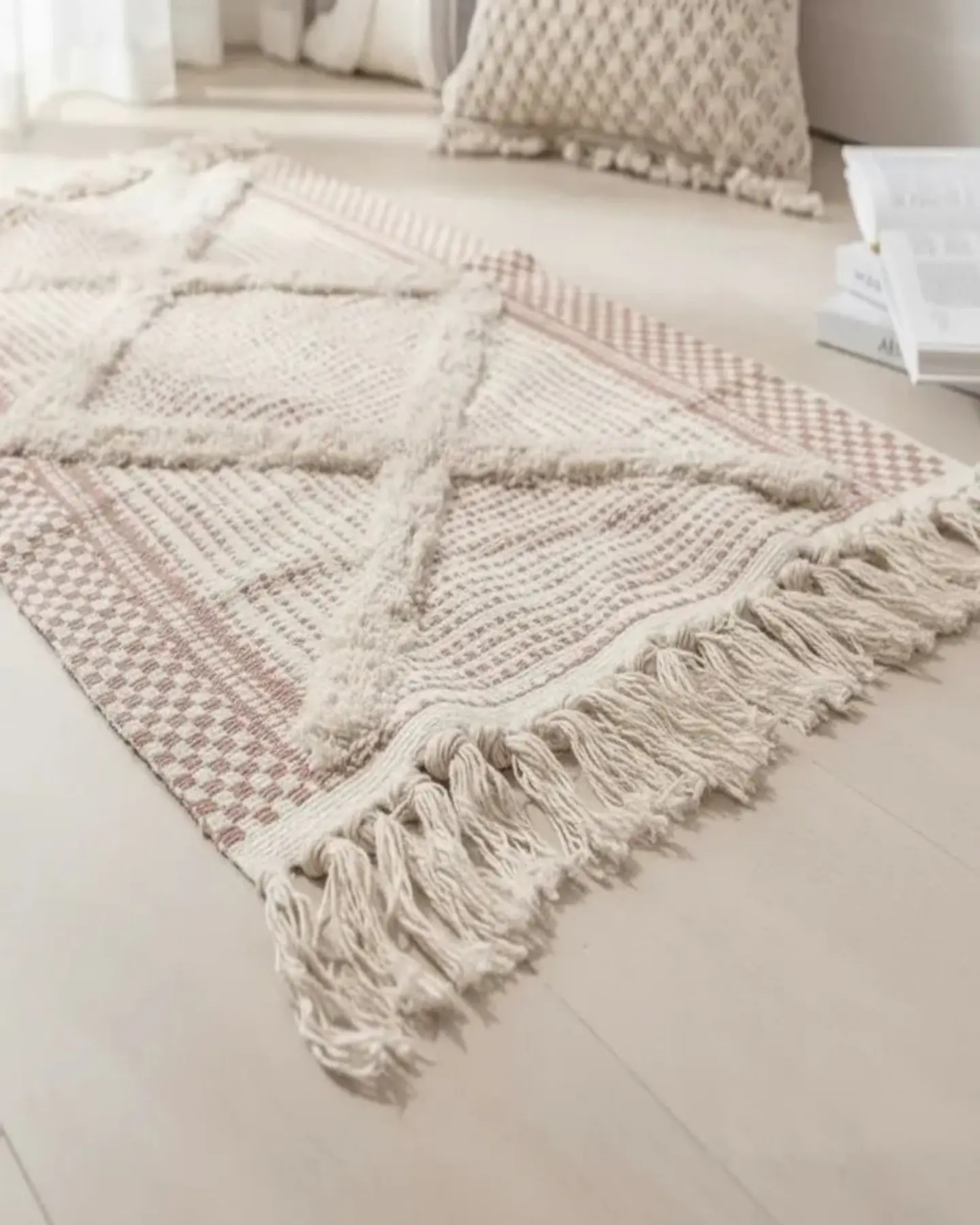 Pack de 2 Alfombra de Lino Bajada de Cama estilo Boho medida 60 cm x 90 cm 3