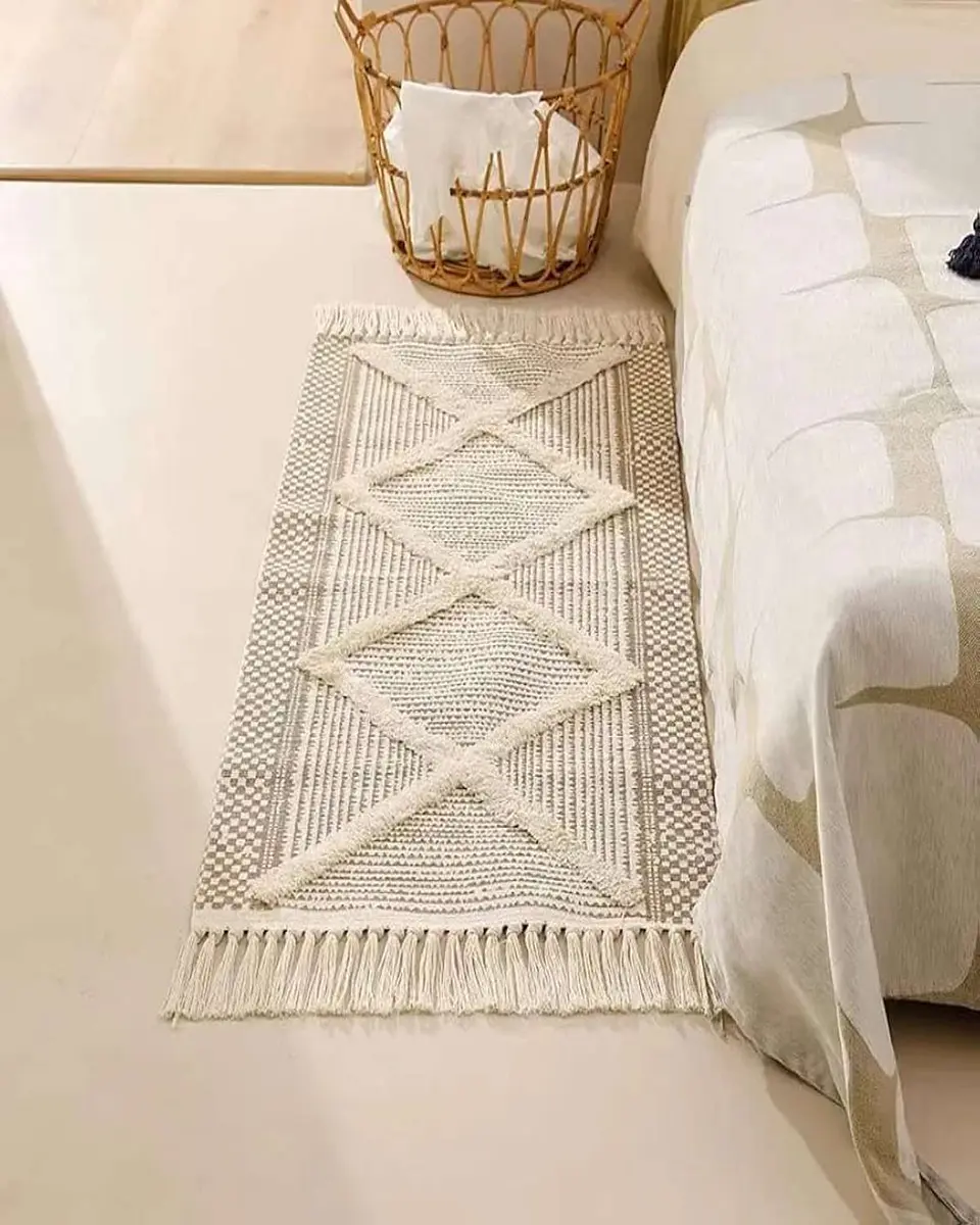 Pack de 2 Alfombra de Lino Bajada de Cama estilo Boho medida 60 cm x 90 cm 4