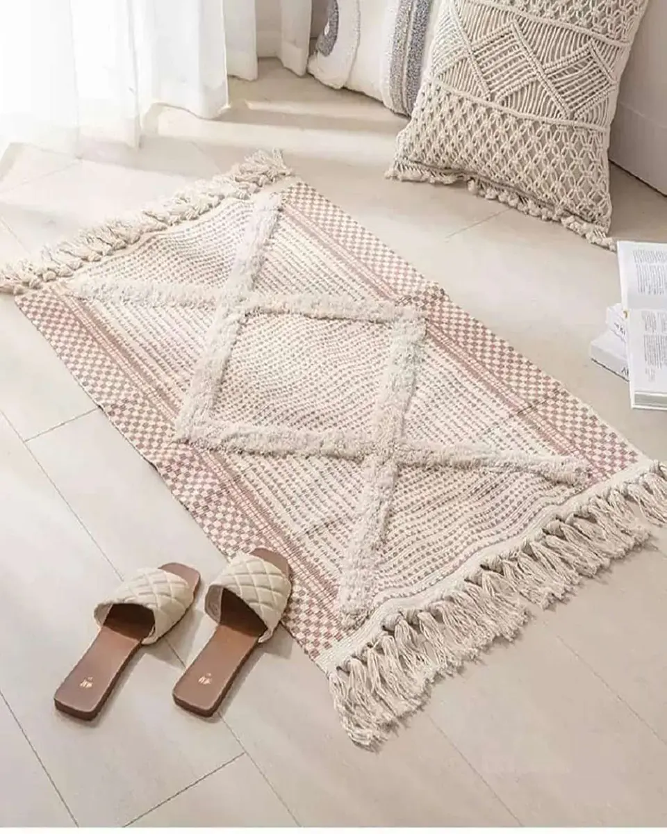 Pack de 2 Alfombra de Lino Bajada de Cama estilo Boho medida 60 cm x 90 cm 5