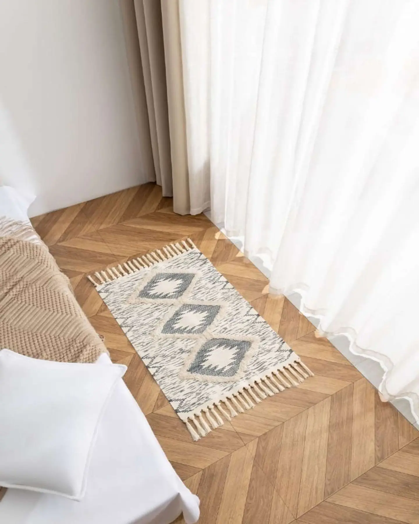 Pack de 2 Alfombra de Lino Bajada de Cama estilo Boho medida 60 cm x 90 cm 5