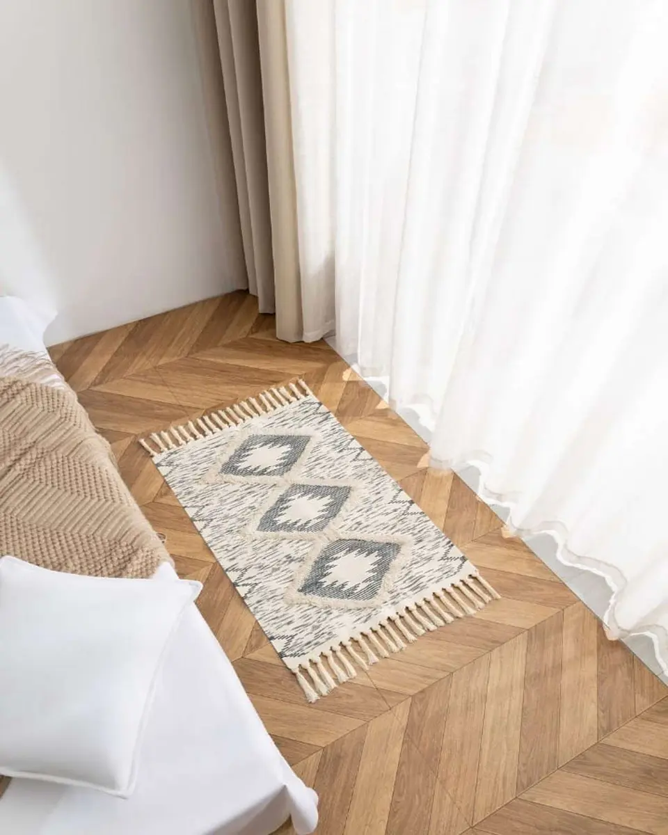 Pack de 2 Alfombra de Lino Bajada de Cama estilo Boho medida 60 cm x 90 cm 5