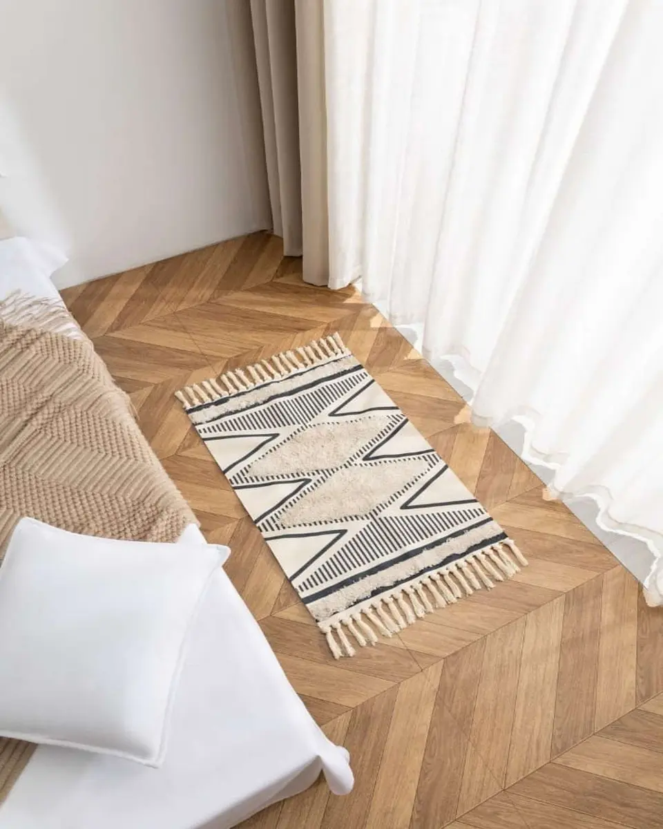 Pack de 2 Alfombra de Lino Bajada de Cama estilo Boho medida 60 cm x 90 cm 5